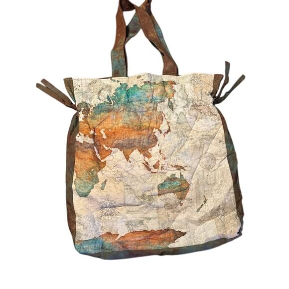 Handmade Tote Bag antique style world map with drawstring closure quality! - Picture 3 of 10
